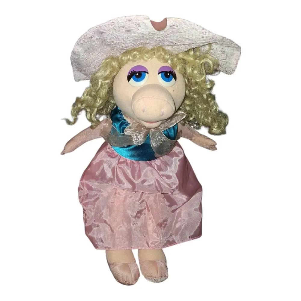 Vintage Miss Piggy Jim Henson's Toy Plush Pink Dress Rose Sun Hat